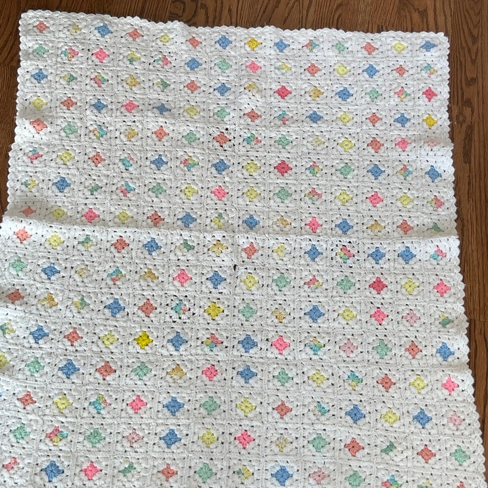 Handmade Crochet Granny Square Baby Blanket Afghan Pink Yellow Blue Green Unisex